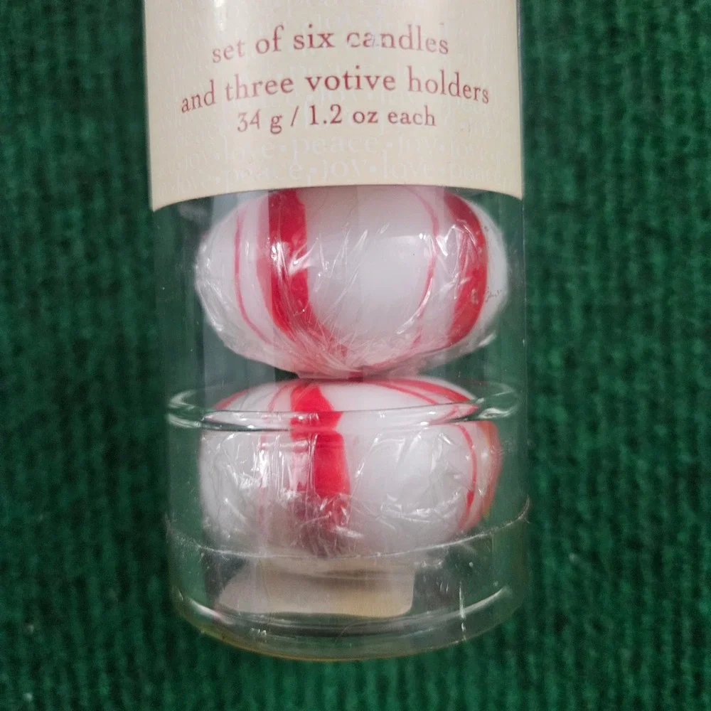 3 PACK Pottery Barn Candy Mint Gift Set Votive Candles & Holders Christmas Holid